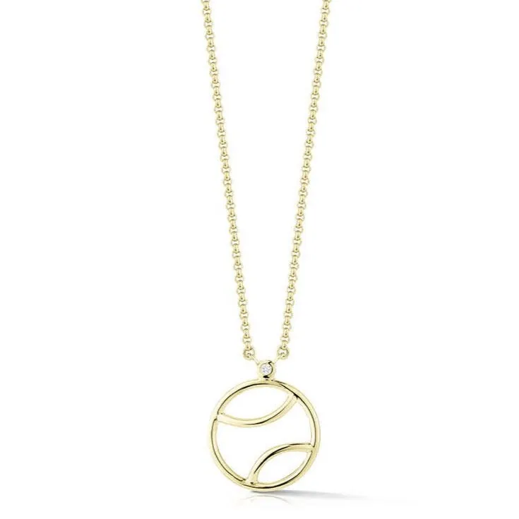 AF Jewelers - Tennis Ball Pendant Necklace with 1 Diamond, Gold Plated Sterling Silver