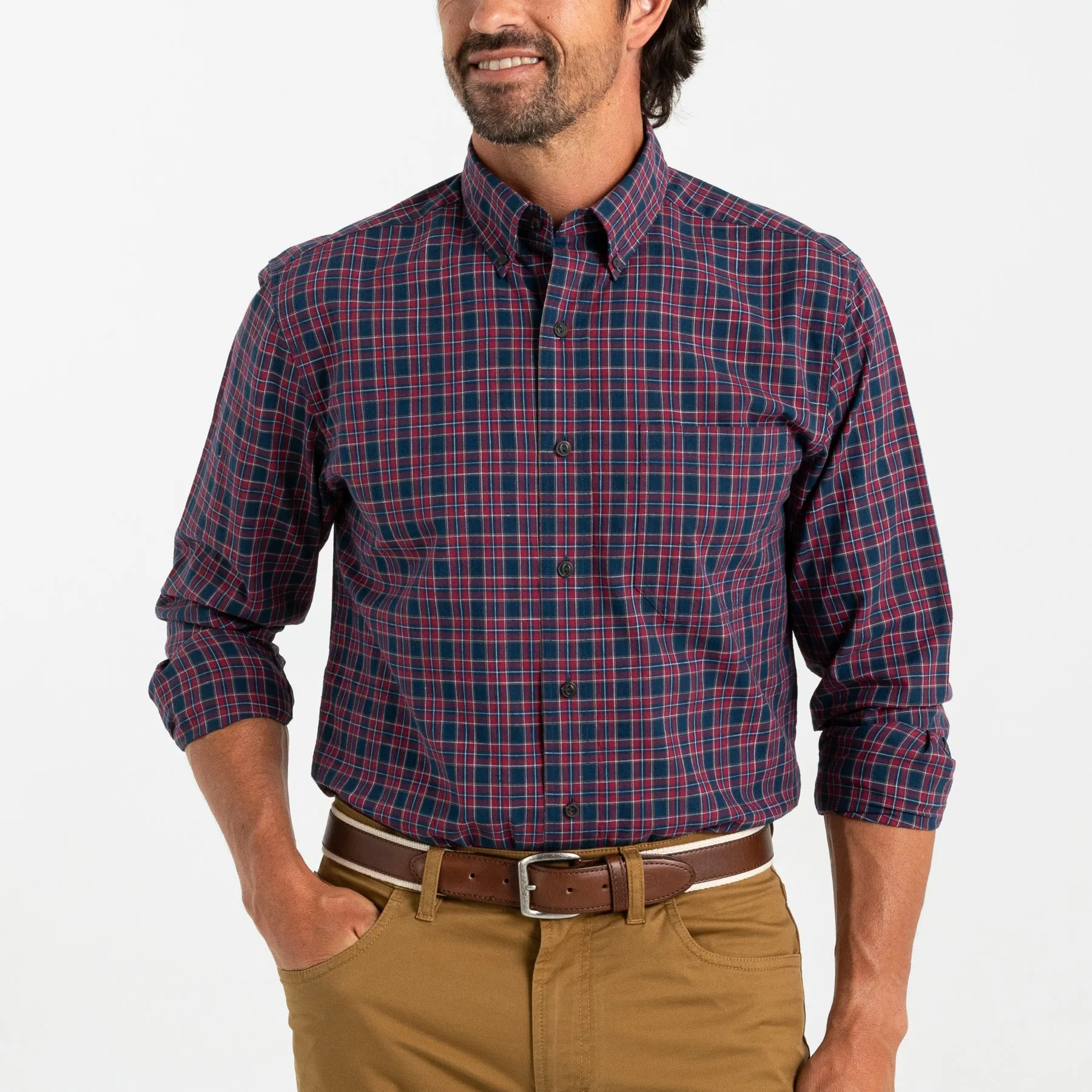 Akins Plaid Cotton Slub Sport Shirt