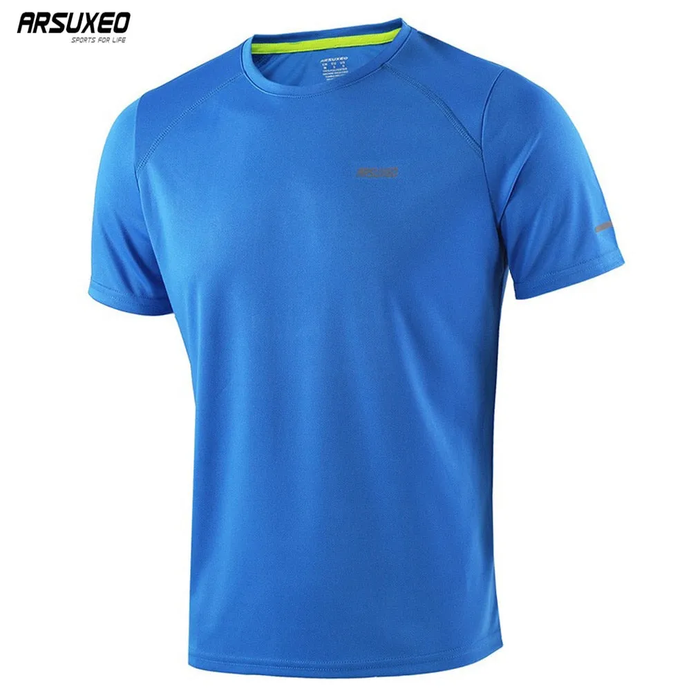 ARSUXEO Summer Men's Running T Shirts Active Short Sleeves Quick Dry Training Gym Crossfit  Fitness Jersey Sports Clothing