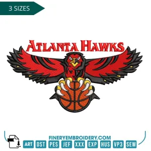 Atlanta Hawks Embroidery Design – Fierce Team Logo in 3 Sizes