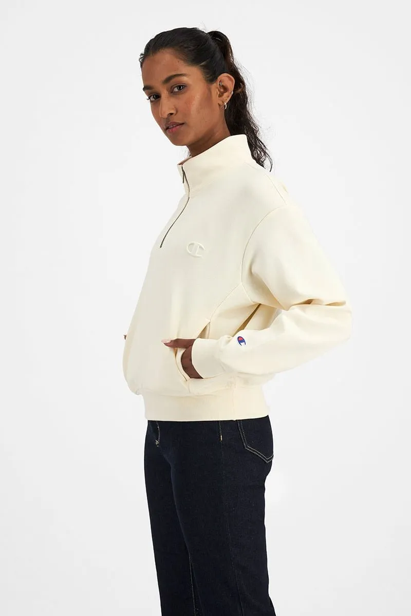 CHAMPION WOMEN'S ROCHESTER TECH QUARTER ZIP CREAM SWEATSHIRT