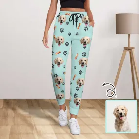 Custom Pet Face Foot Print Women's Sweatpants Personalized Closed Bottom Casual Joggers