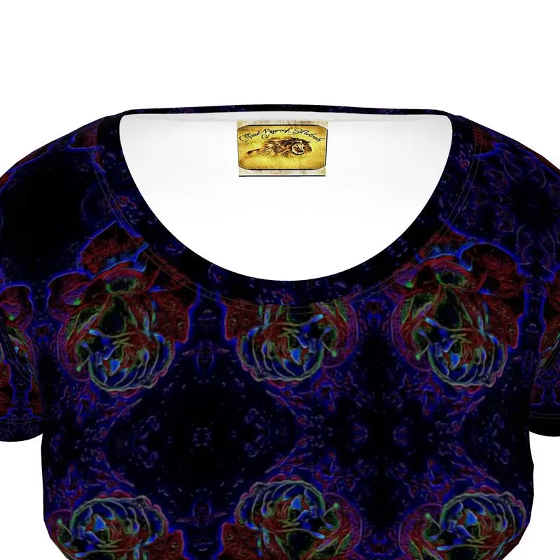 Floral Embosses: Roses 01 Patterned Ladies Designer Scoop Neck T-shirt