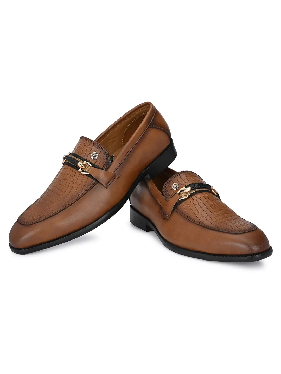 GENUINE LEATHER MEN'S CALABRIA TAN BUCKLE SLIP-ONS