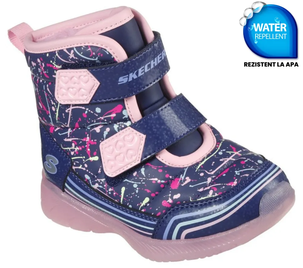 Ghete sport, fete, SKECHERS WATER REPELLENT Illumi Brights Power Paint, 302653N-NVMT bleumarin, piele ecologica