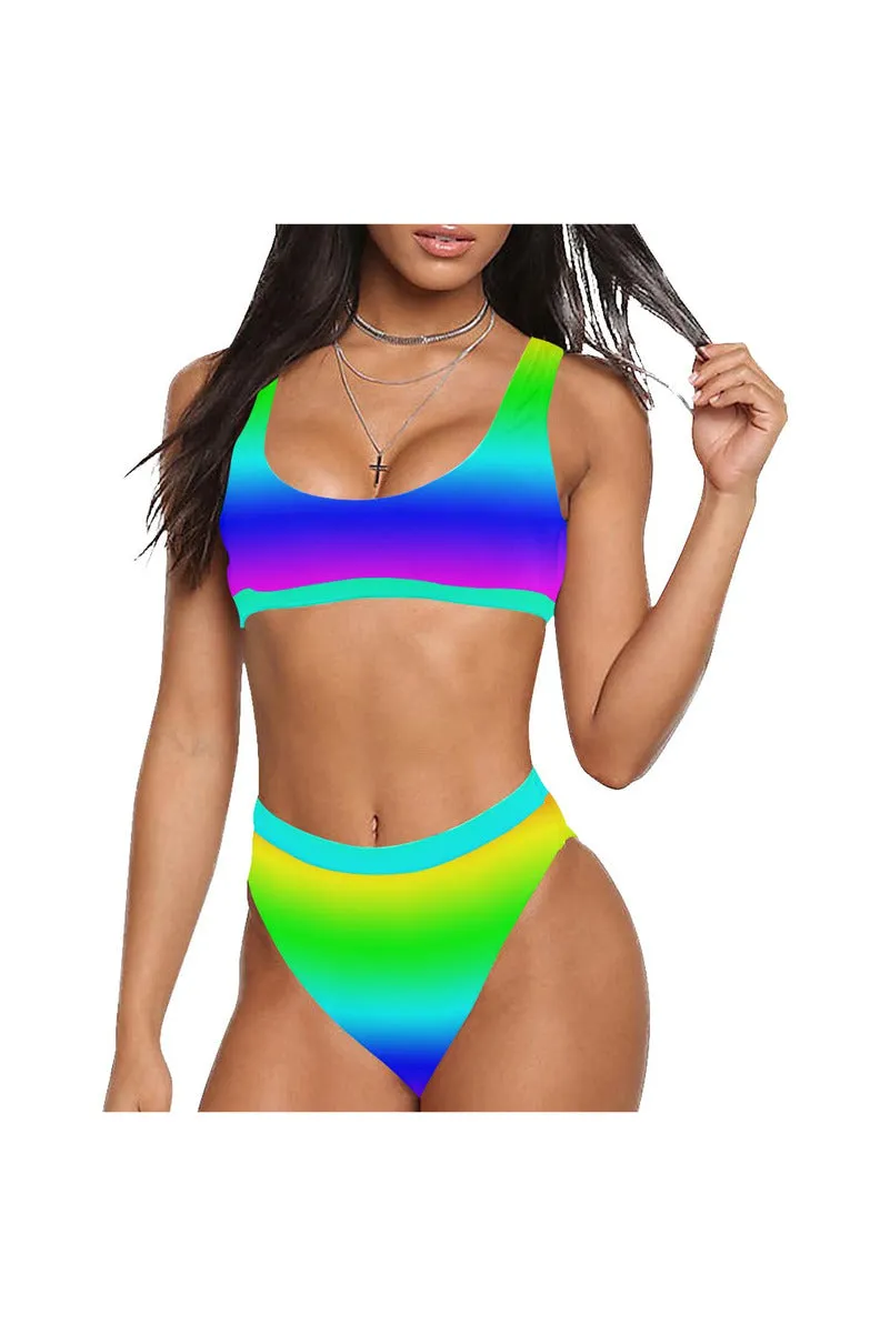 Gradient Sport Top & High-Waist Bikini Swimsuit