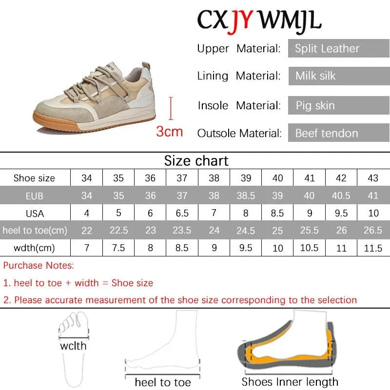 L42 Women's Casual Shoes - Leather Chunky Sneakers With Thick Bottom