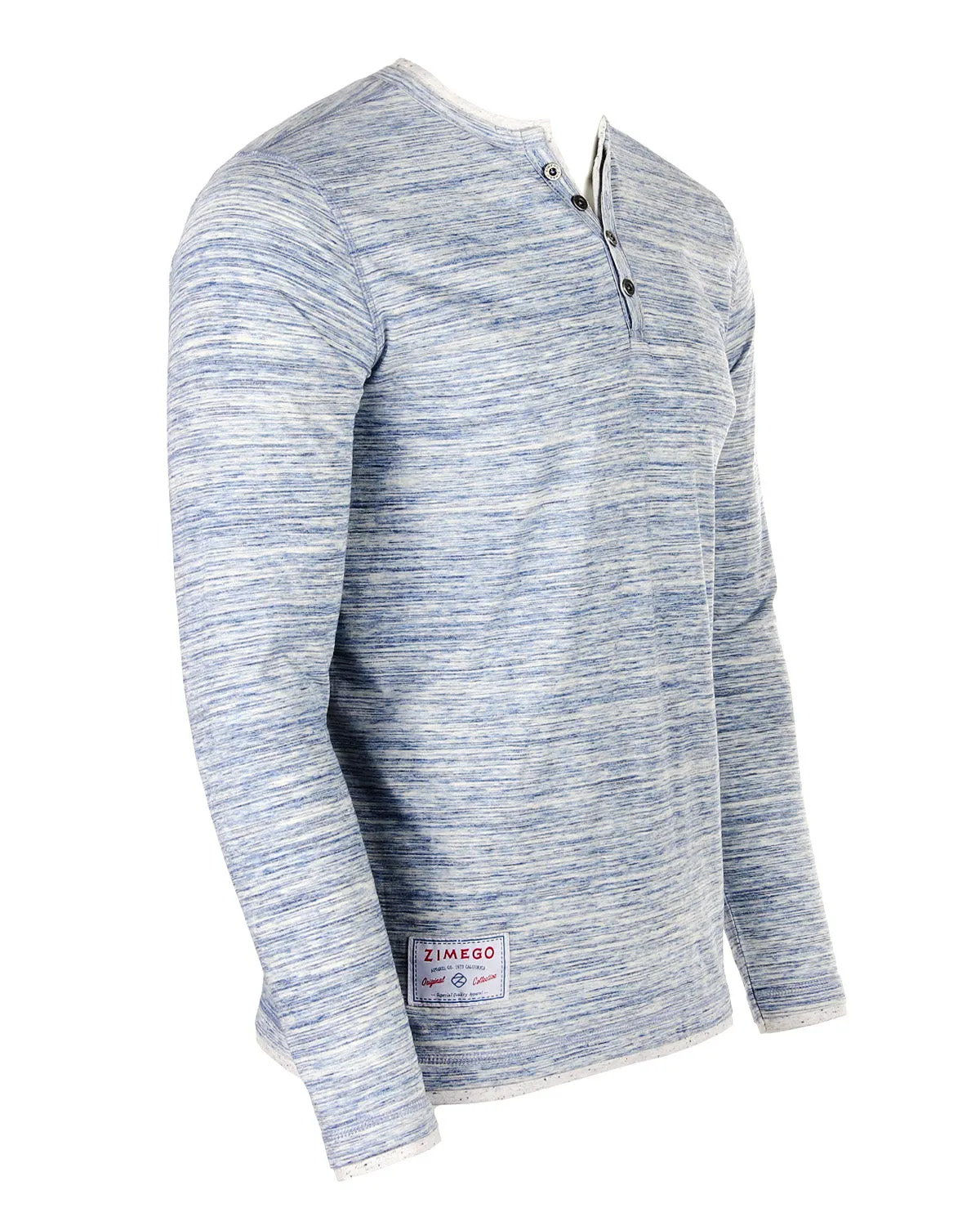 Light Blue Long Sleeve Double Layered Y-Neck Henley