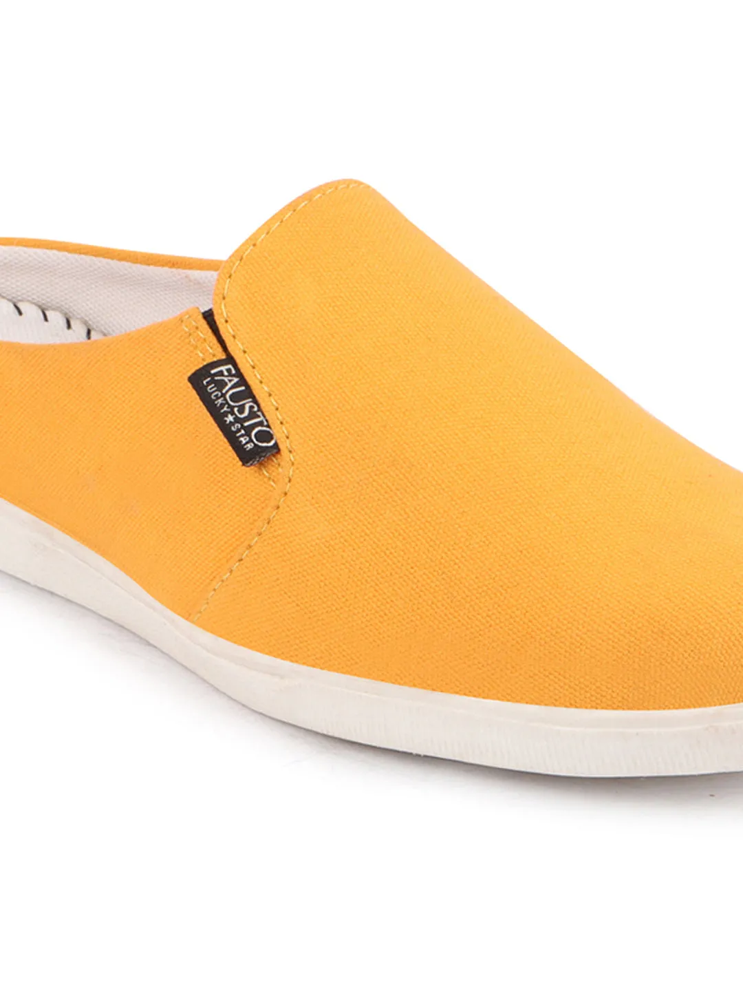 Men Yellow Casual Back Open Canvas Stylish Slip On Shoes