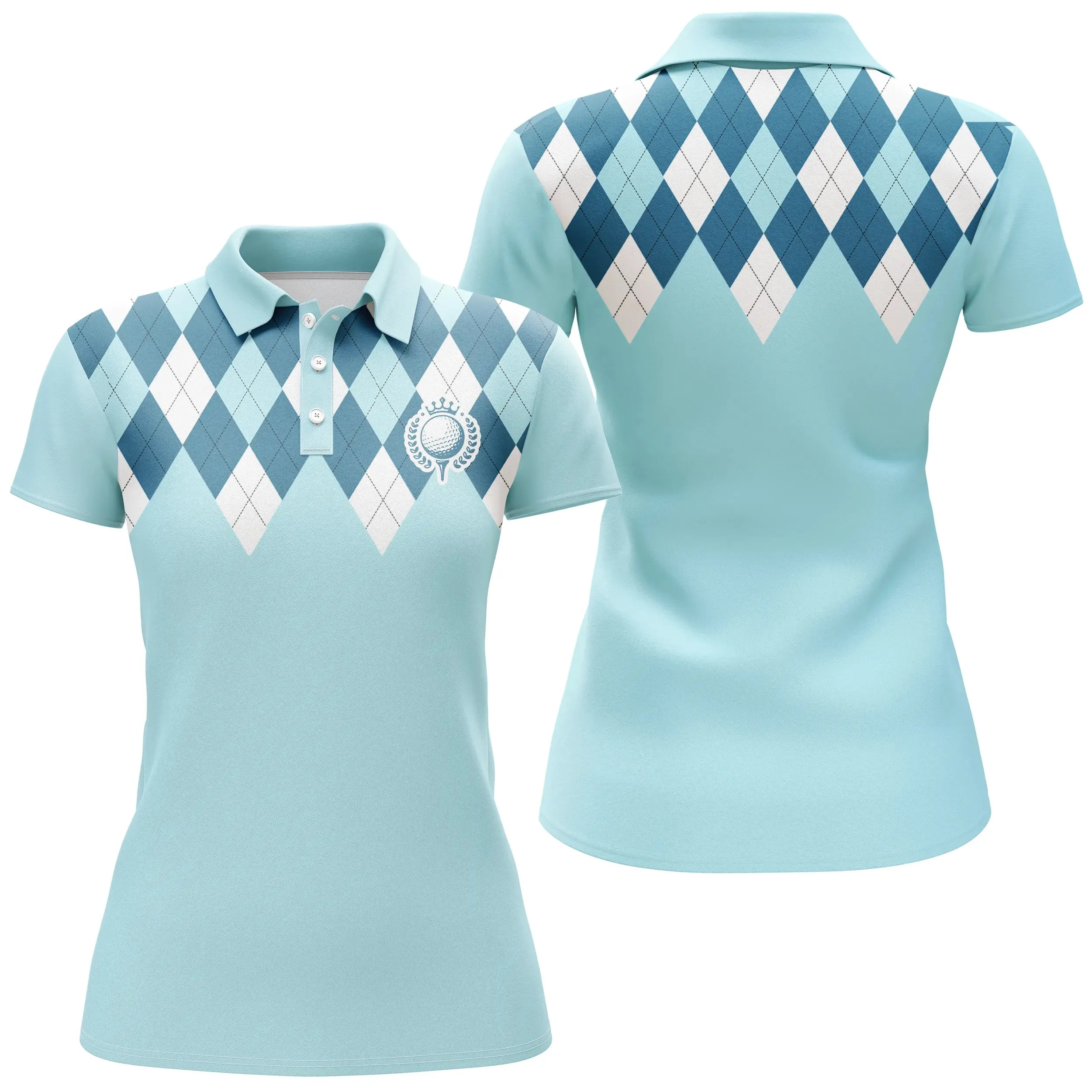 Polo de Golf, Polo de Sport Homme Femme, Golfeur, Golfeuse, Impression Carreaux Bleu Ciel - CTS120052232