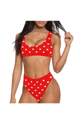 Red Polkadot Sport Top & High-Waisted Bikini Swimsuit