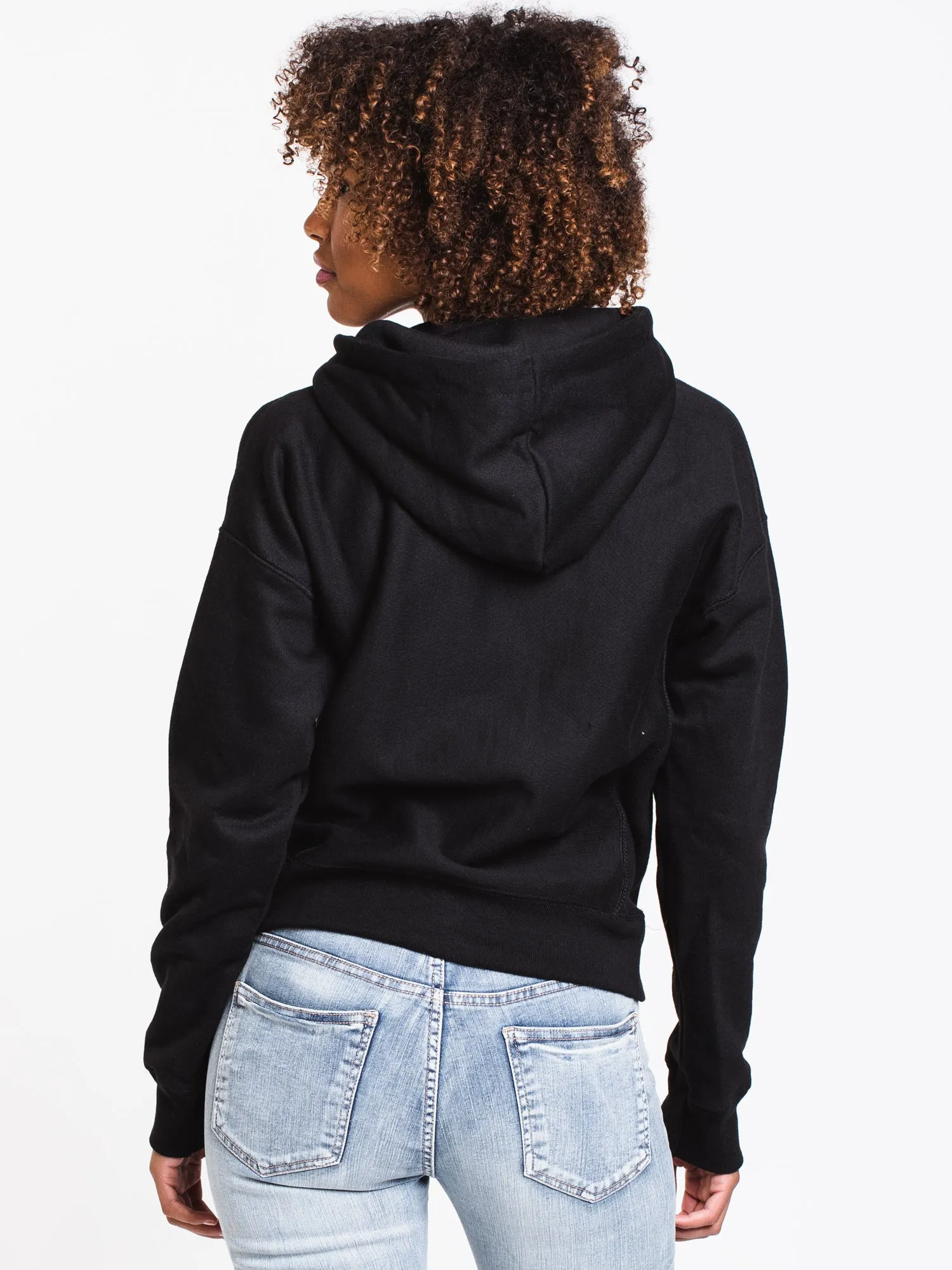 WOMENS 3COLOUR SCRIPT PULLOVER HOODIE- BLK - CLEARANCE