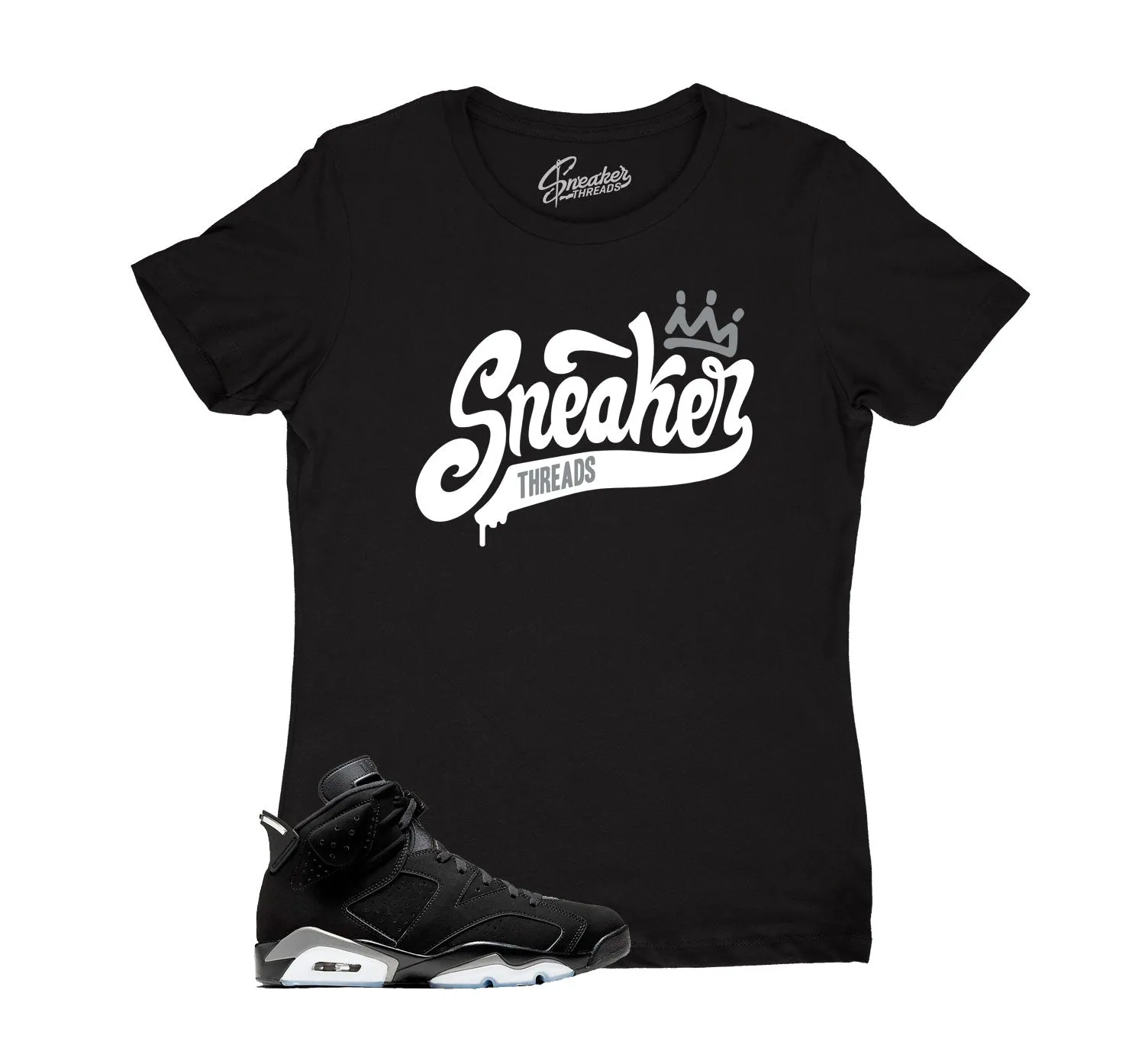 Womens Metallic Silver 6 Shirt - ST Crown - Black