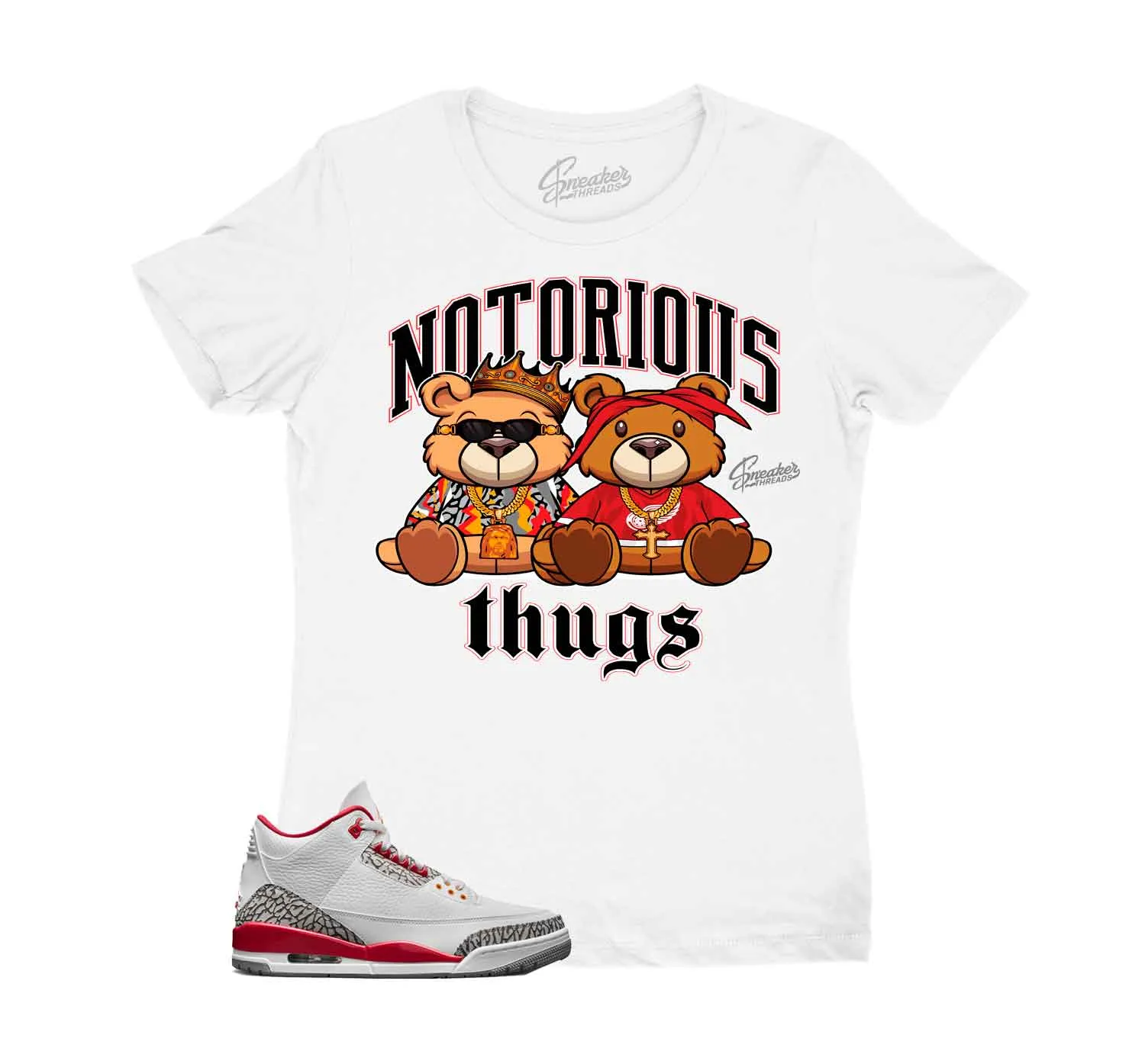 Womens - Retro 3 Cardinal Red Thug Bears Shirt