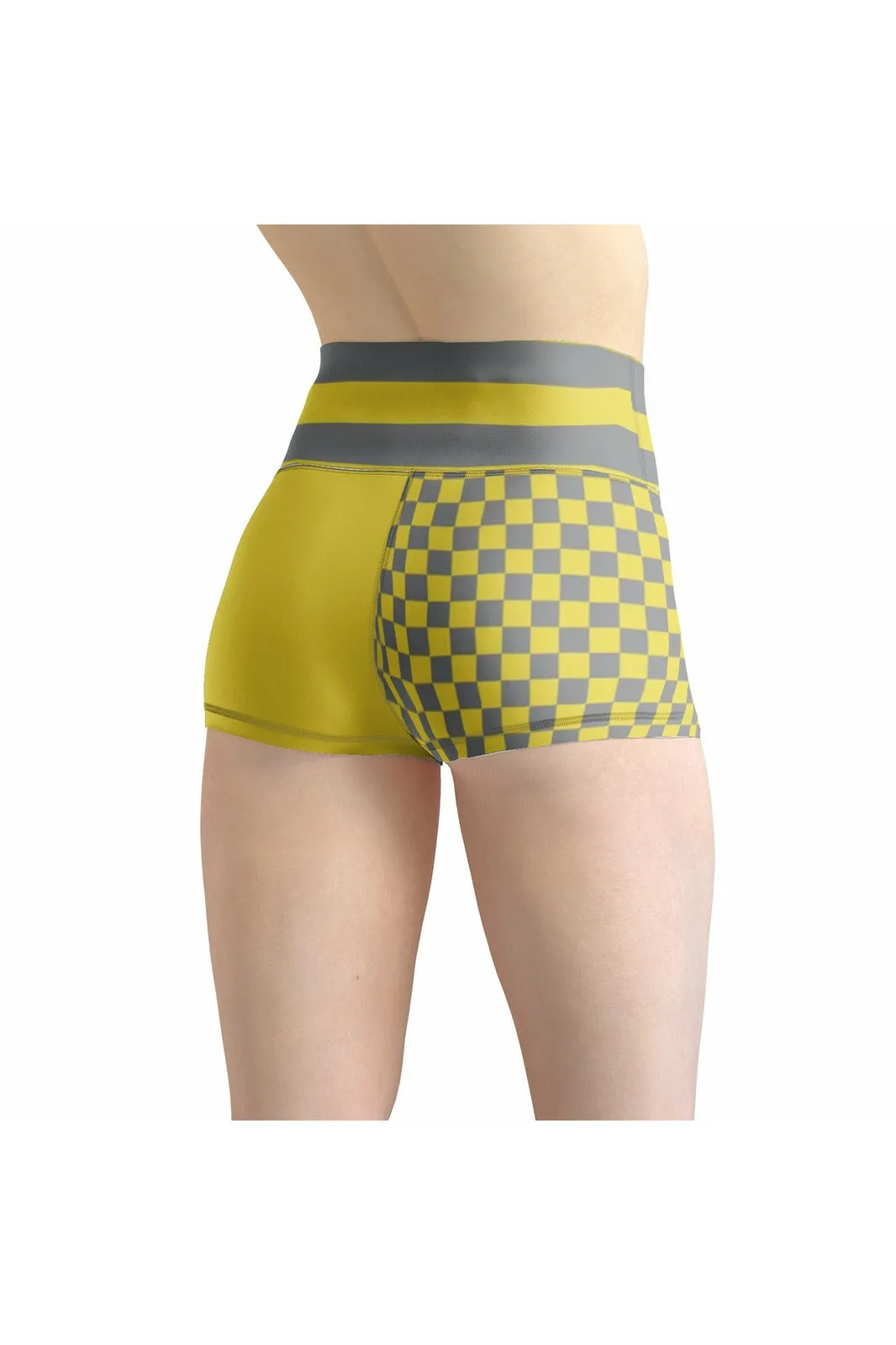 Yellow & Gray Ecletic Women's Yoga Shorts